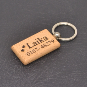 Key ring wood rectangular for dogs pawn